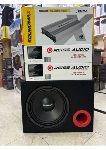 Reıss 30CM Bass Soundmax 5 Kanallı Anfi Reıss Iki Takım 20CM Midrange