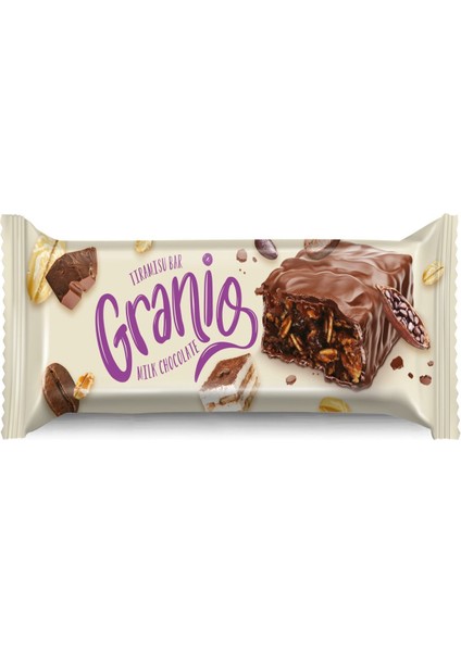 Sütlü Çikolata Kaplamalı Tiramisu Aromalı Karamelize Bisküvili Tahıl Bar 40 gr x 24 Adet