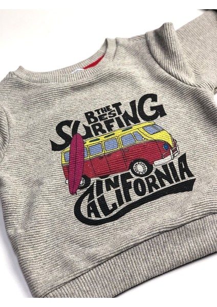 Erkek Çocuk Otobüs Baskılı Sweatshirt ,Gri %100 Pamuk Rahat ve Yumuşak Eşofman Üstü fiyatları