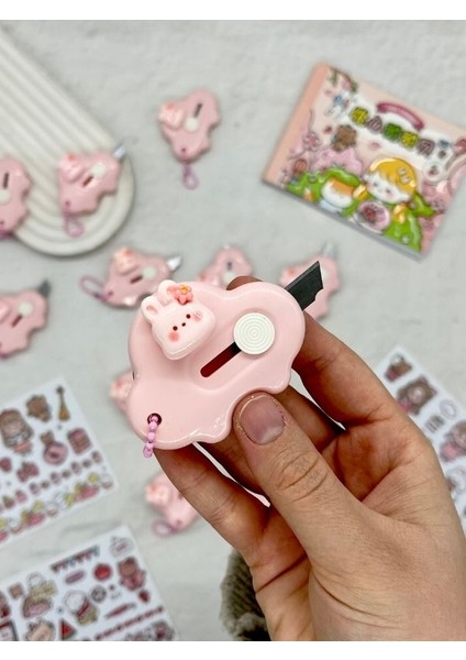Tavşan Desenli Pembe Mini Maket Bıçağı/sanat Bıçağı /bullet Journal/scropbook