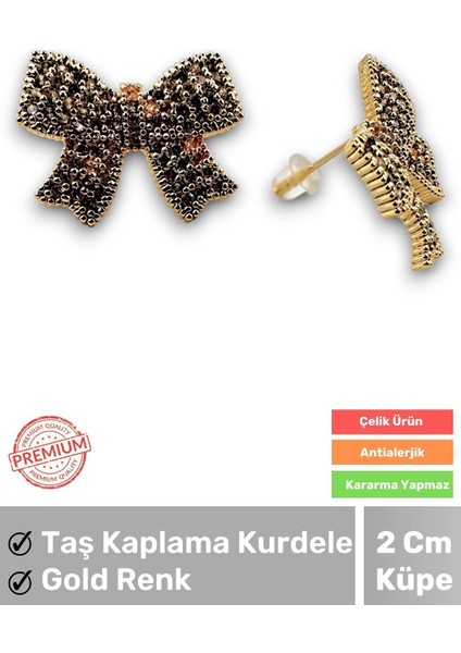 Premium Seri Ithal Zirkon Taş Kaplama Fiyonk Model Kararmayan Şık Tasarım Gold Renk Kadın Küpe fırsatları