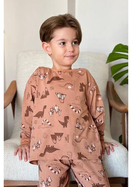 Erkek Çocuk Dinazor ve Ejder Baskılı Kahverengi Pijama Takım fiyatları
