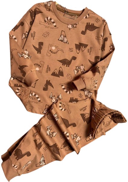 Erkek Çocuk Dinazor ve Ejder Baskılı Kahverengi Pijama Takım fırsatları