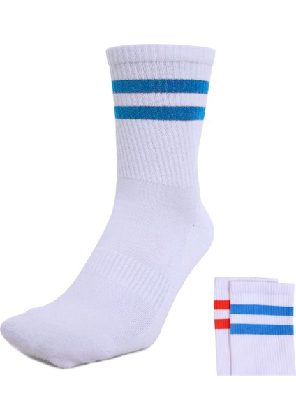 Rayas Unisex Çok Renkli Günlük Stil 2'li Çorap 24KA03-FLAME/DARKBLUE