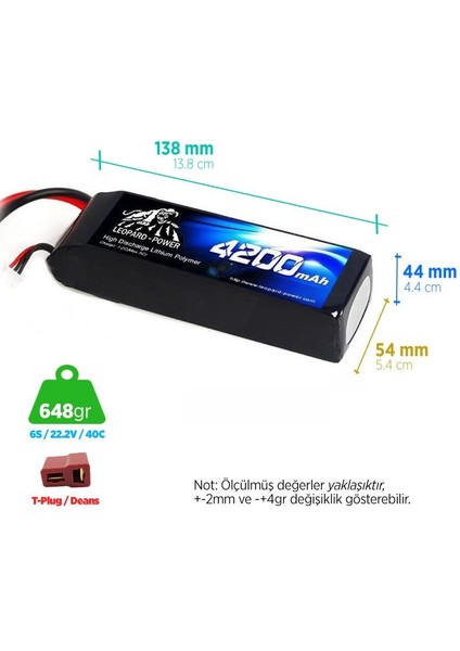 4200 mAh 22.2V 6S 40C Lityum Polimer Lipo Batarya Pil T Plug