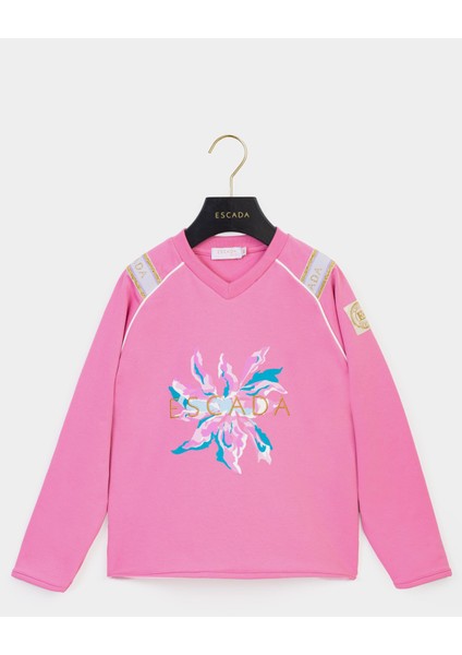 V Yaka Önü Baskılı Uzun Kol Çocuk Sweatshirt