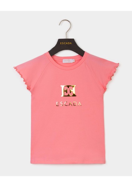 Kolları Fırfırlı Logolu Çocuk T-Shirt