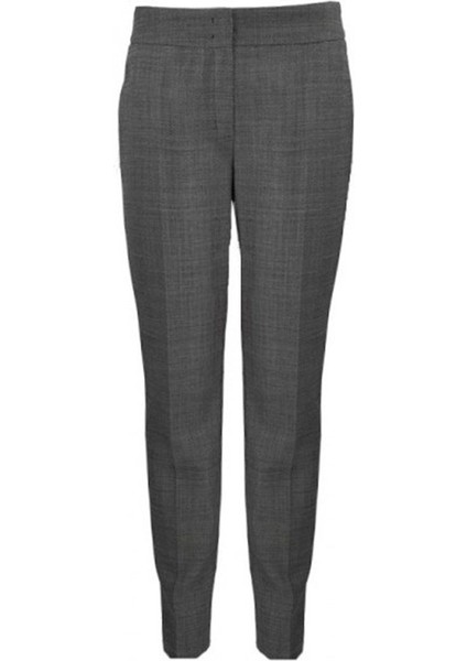 Dar Paça Normal Bel Desenli Gri Yün Pantolon