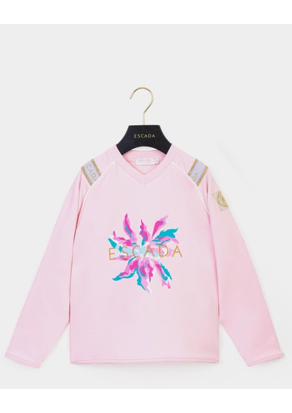 V Yaka Önü Baskılı Uzun Kol Çocuk Sweatshirt