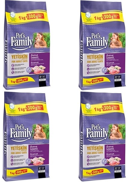 Premium Gurme Lezzetli Yetişkin Kedi Maması 1300 gr x 4 Paket (Toplam 5200 gr)