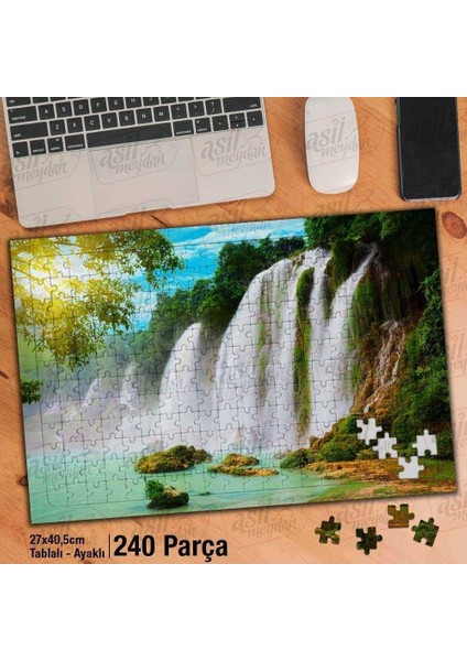 Asil Hobi Şelale - Doğa -Göl - Güneş -Ağaç -Manzara Yapboz- Ayak Destekli Çerçeveli 240 Parça Puzzle