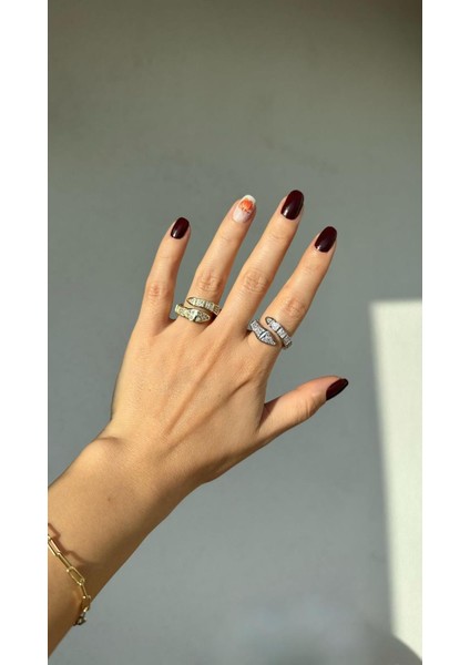 Zirkon Taşlı Ayarlanabilir Yılan Yüzük - Gold