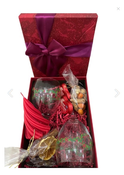 Hedye paket 2 Şarap Kadehi Çikolata Çerez Mum Portakal kahve ve Tarçın