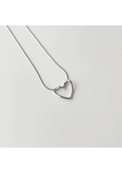 Love Heart Grey Steel Necklace | Çelik Kolye