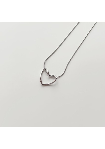 Love Heart Grey Steel Necklace | Çelik Kolye