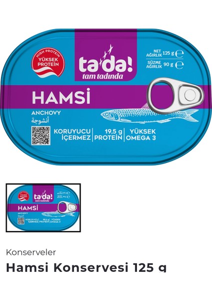 Tada Hamsi Konservesi Limon Soslu 4 x 125 gr. ( Hazır Yemek.Ton Balığı.Şarküteri Deniz Ürünleri.Hazır Konserve.)