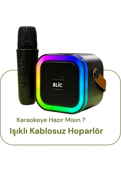 Mini Taşınabilir Işıklı Kablosuz Bluetoothlu Karaoke Hoparlör