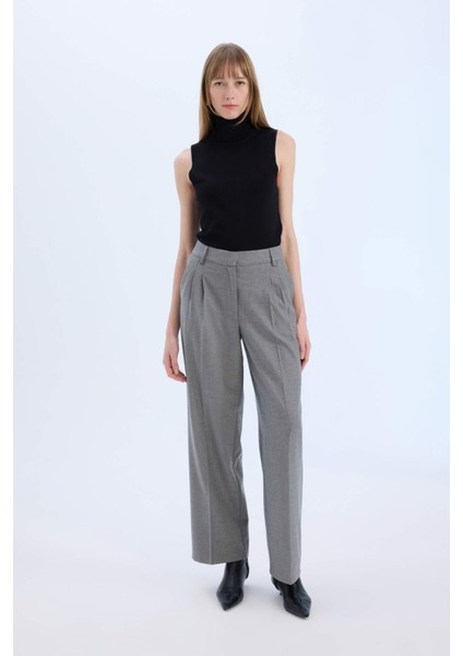 Wide Leg Yüksek Bel Geniş Düz Paça Pensli Flanel Pantolon E6115AX24WN