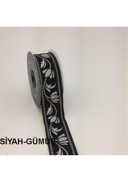 35090-BORDÜR - 10 mt Siyah-Gümüş