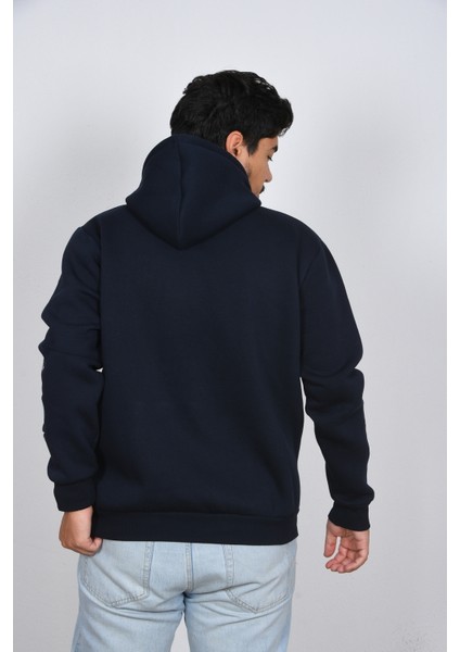 Unisex Kol Baskılı Oversize Şık Görünümlü Lacivert Beyaz Moda Sweatshirt