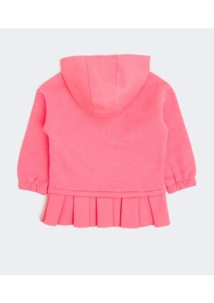 Kız Çocuk Kapşonlu Pembe Eteği Fırfır Detaylı Sweatshirt -1010