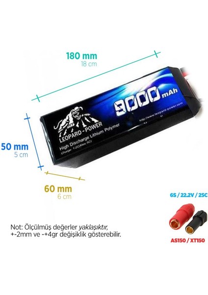 Leopard Power 9000 Mah 22.2 V 6s 25C Lipo Batarya