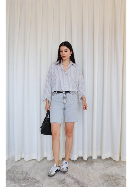 Duman Rengi Şehir Boy Denim Şort