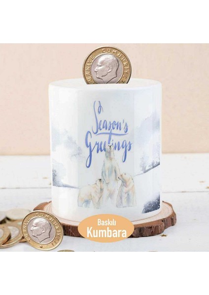 Kar Manzaralı Kutup Ayıları Baskılı Para Birikim Kumbarası -56526