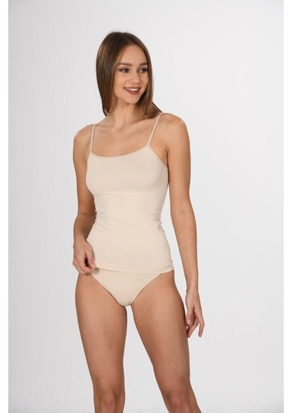 Kadın Ince Ip Askılı Örme Seamless Dikişsiz Soft Basic Atlet 1607