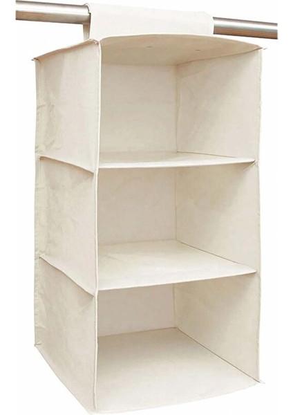Askılı Dolap Düzenleyici Krem Kumaş Düzenleyici 3 Raflı 55cm Dg067