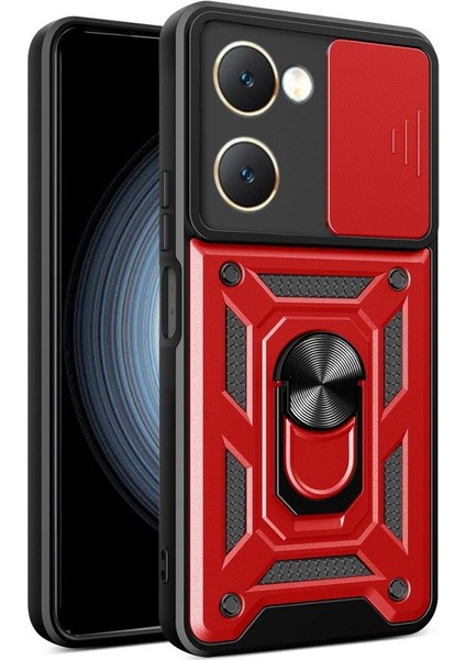 Vivo Y18 Ile Uyumlu Kılıf Kamera Korumalı Sürgülü Yüzüklü Standlı Tank