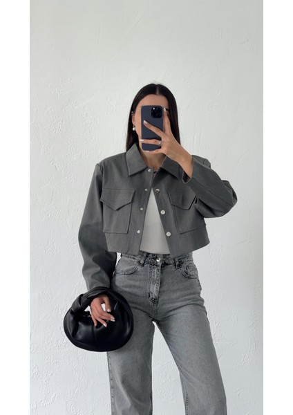 Antrasit Crop Ceket