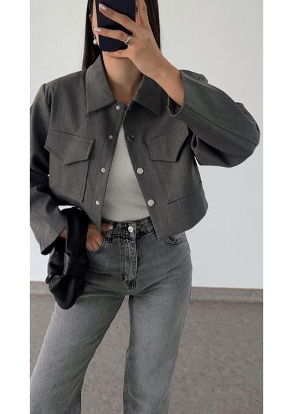 Antrasit Crop Ceket