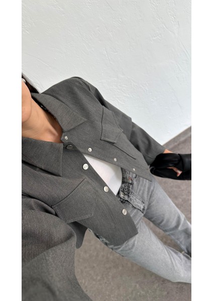 Antrasit Crop Ceket