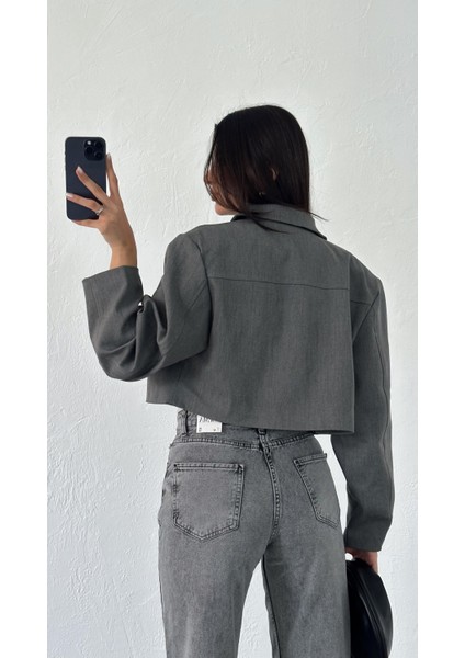 Antrasit Crop Ceket