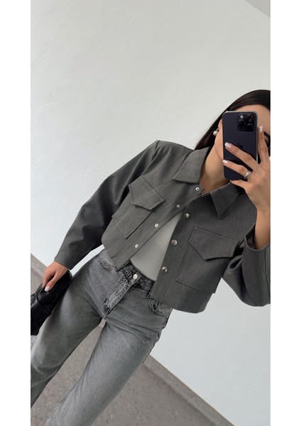 Antrasit Crop Ceket