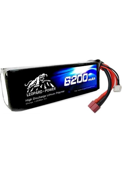 Leopard Power 6200 mAh 7.4V 2S 40C Lityum Polimer Lipo Batarya Pil T Plug