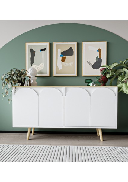 Venezia Ahşap Ayaklı Bohem Konsol Safir Meşe-Beyaz 150 cm