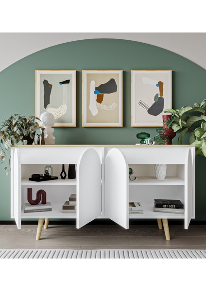 Venezia Ahşap Ayaklı Bohem Konsol Safir Meşe-Beyaz 150 cm modelleri