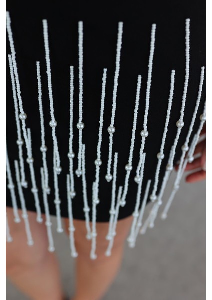 Sarkıt Incili Scuba Siyah Elbise fiyatları