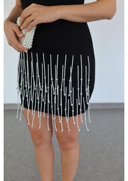 Sarkıt Incili Scuba Siyah Elbise modelleri