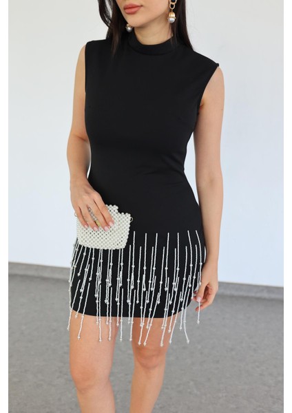 Sarkıt Incili Scuba Siyah Elbise indirimleri