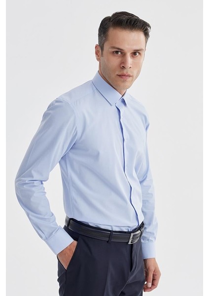 Mavi Slim Fit İtalyan Yaka Klasik Kravatlık Pamuklu Gömlek fiyatları