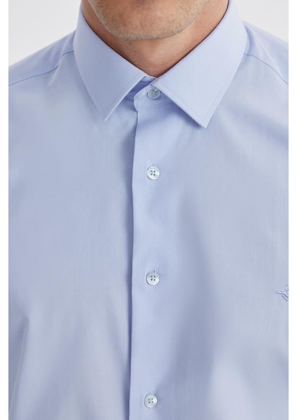 Mavi Slim Fit İtalyan Yaka Klasik Kravatlık Pamuklu Gömlek modelleri