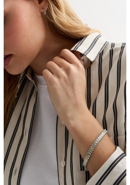 Paslanmaz Çelik Lüks Baget Taşlı Gold Bileklik