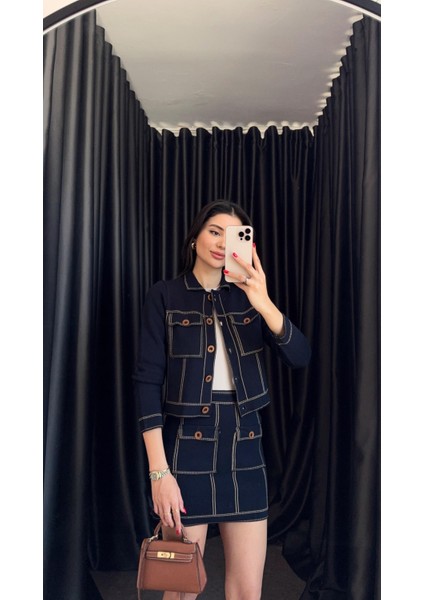 Denim Görünümlü Triko Takım