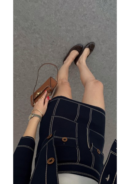 Denim Görünümlü Triko Takım
