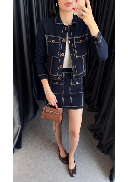 Denim Görünümlü Triko Takım