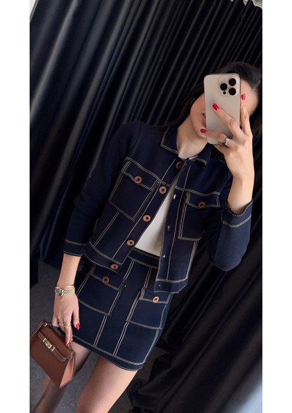 Denim Görünümlü Triko Takım