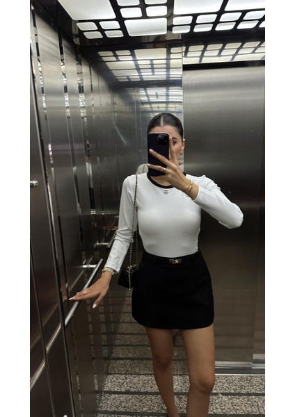 Likralı Uzun Kol Beyaz Basic Triko